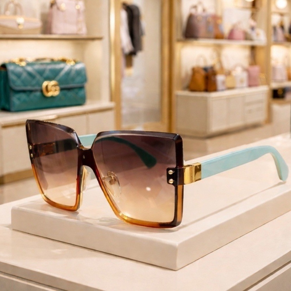 Sunglasses Women Green Oversized Geometric Soft‎ Handles
